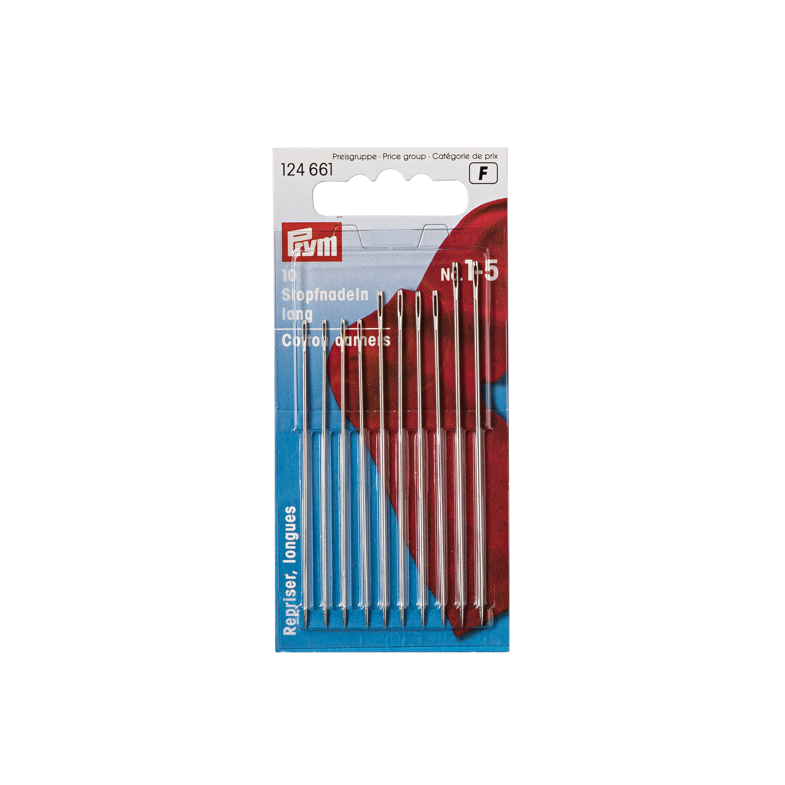Darning Needles long  HT 1-5 silver col assorted with gold eye, 10 St