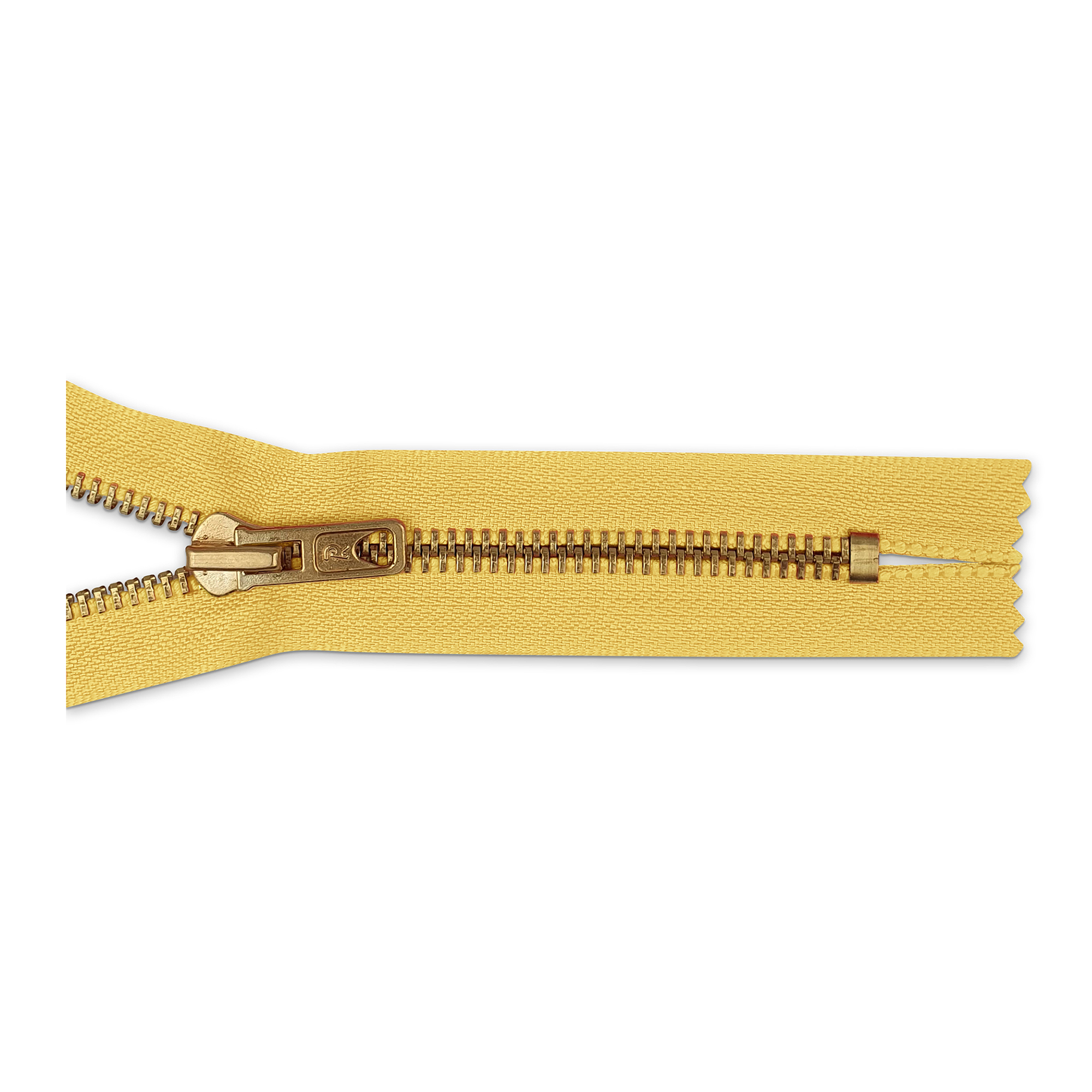 Reißverschluss, nicht teilbar, Metall goldf. breit, hellorange-gelb, hochwertiger Marken-Reißverschluss von Rubi/Barcelona