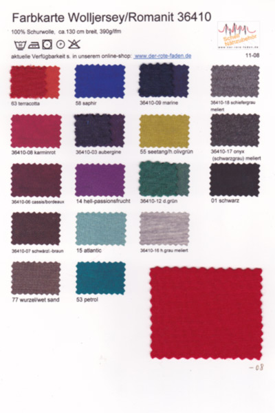 woolen punto di roma, printed color chart with some original