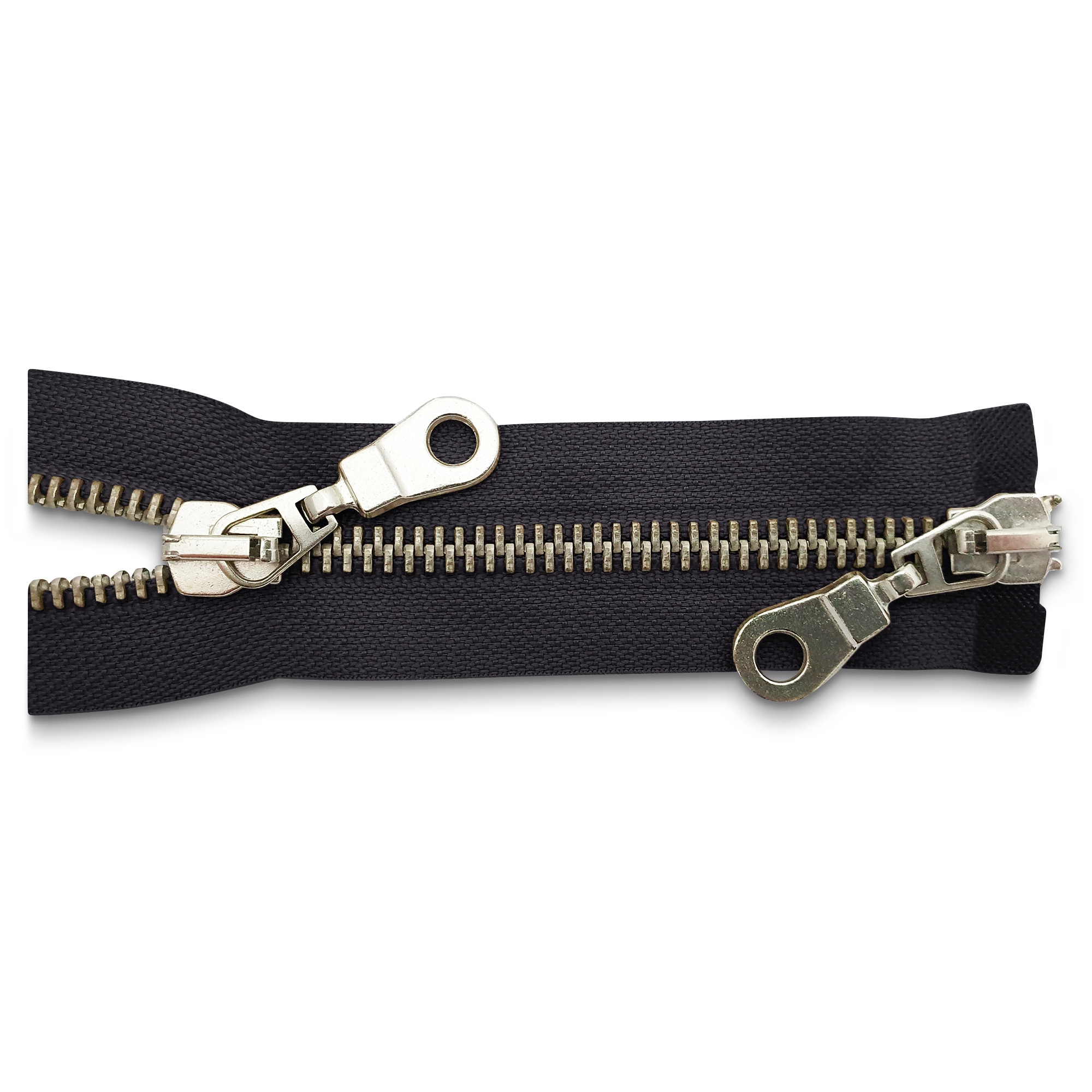 zipper 80cm,divisible, 2way, metal, silver, wide, black