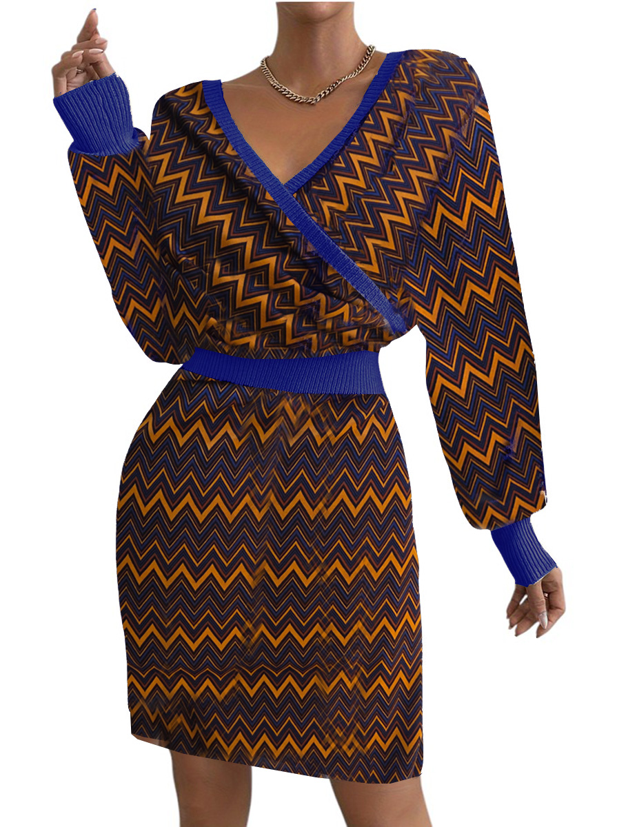 Strickstoff mit Zackenmuster terracotta/blau Rayon (Viskose)/PES/Spandex
