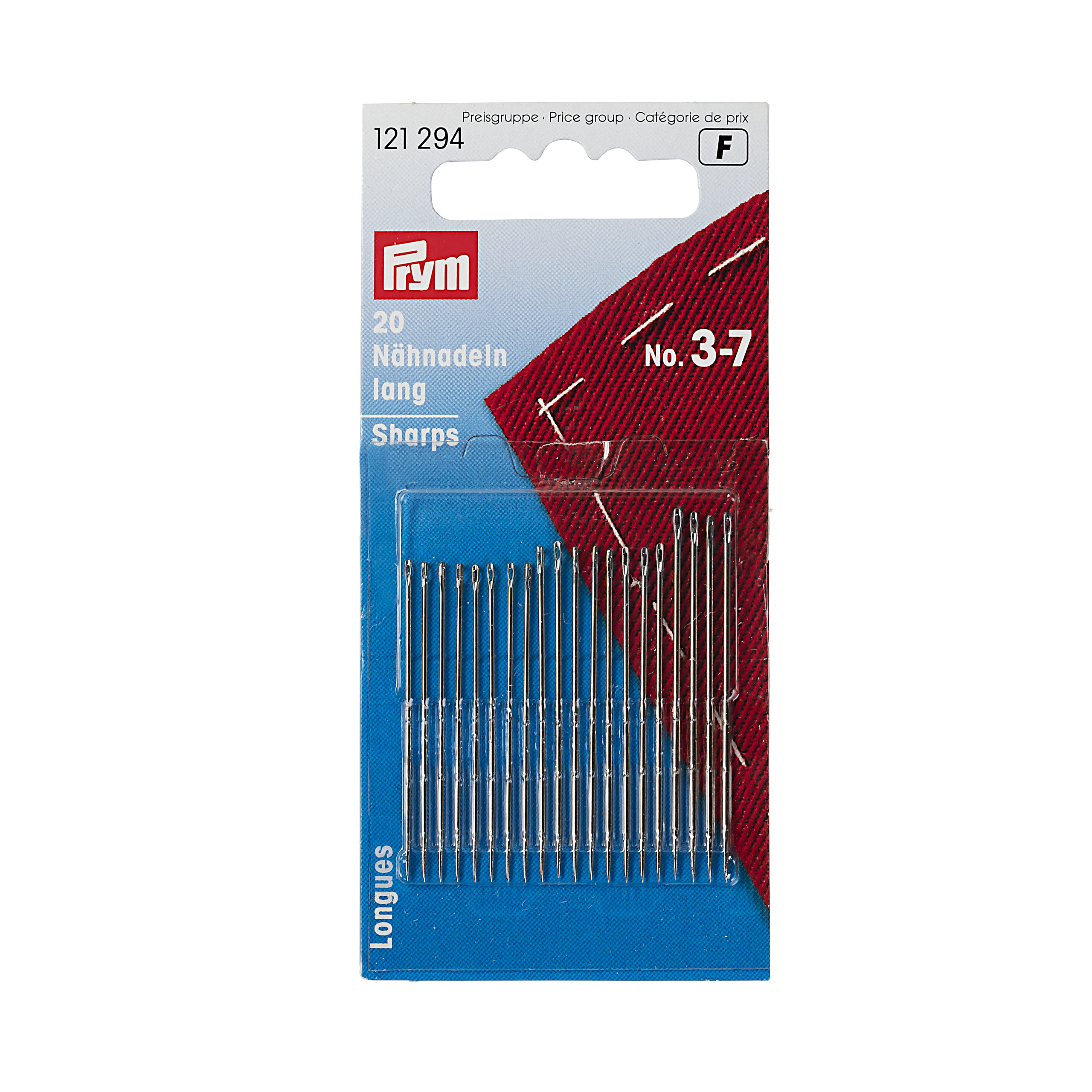 Hand Sewing Needles sharps 3-7 assorted silver col with gold eye, 20 St