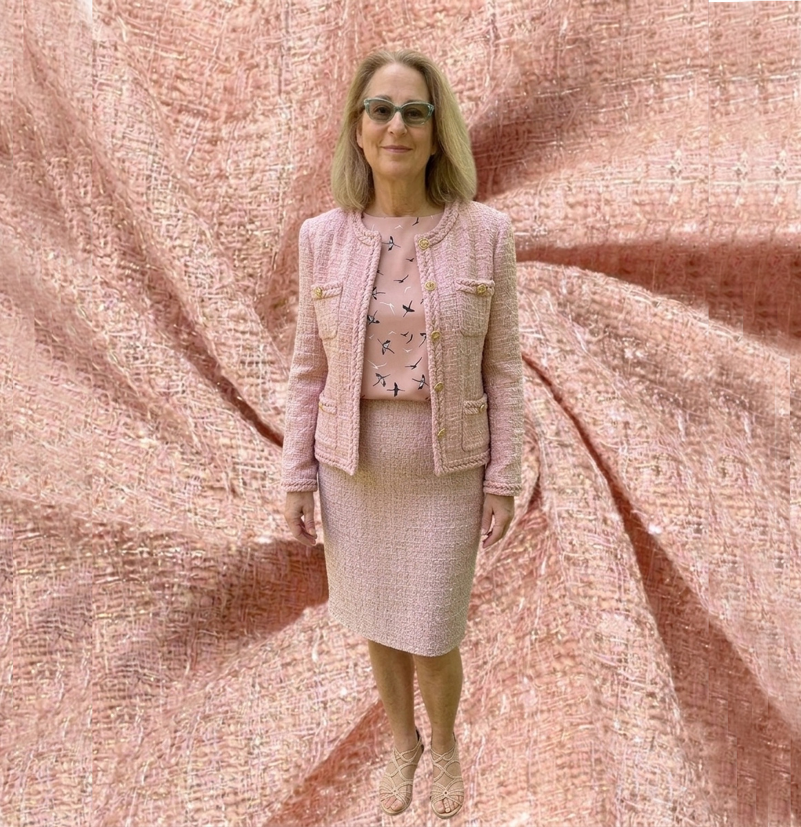 Tweed / Bouclé mit Lurex, lachsfarben, 100% PES, ca. 150cm breit, 395 g/m², Öko-Tex-zertifiziert 