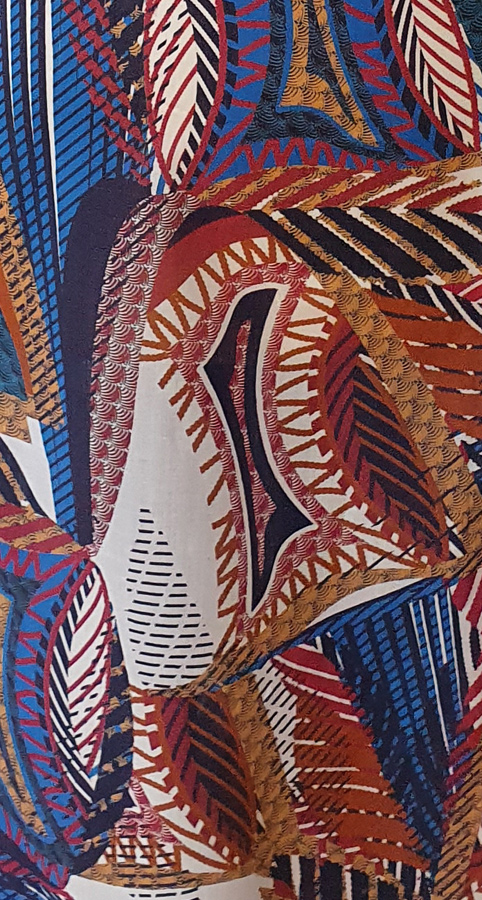 Baumwoll-Batist, Leaves African Style,blautöne/braun/ocker/rot/weiß, 100% CO, ca.150cm, 40g/m²