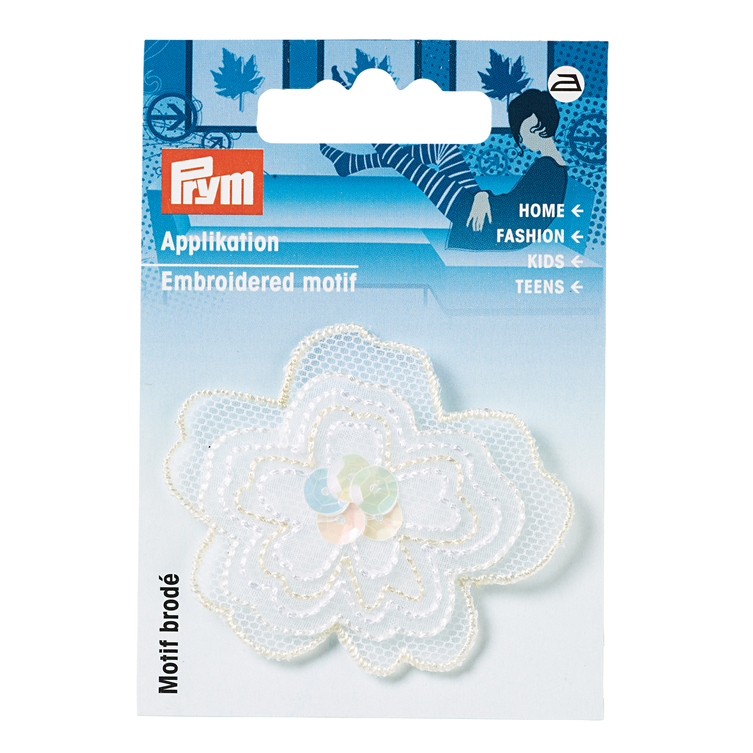 Appl. Flower exclusive white organza with sequins, 1 St