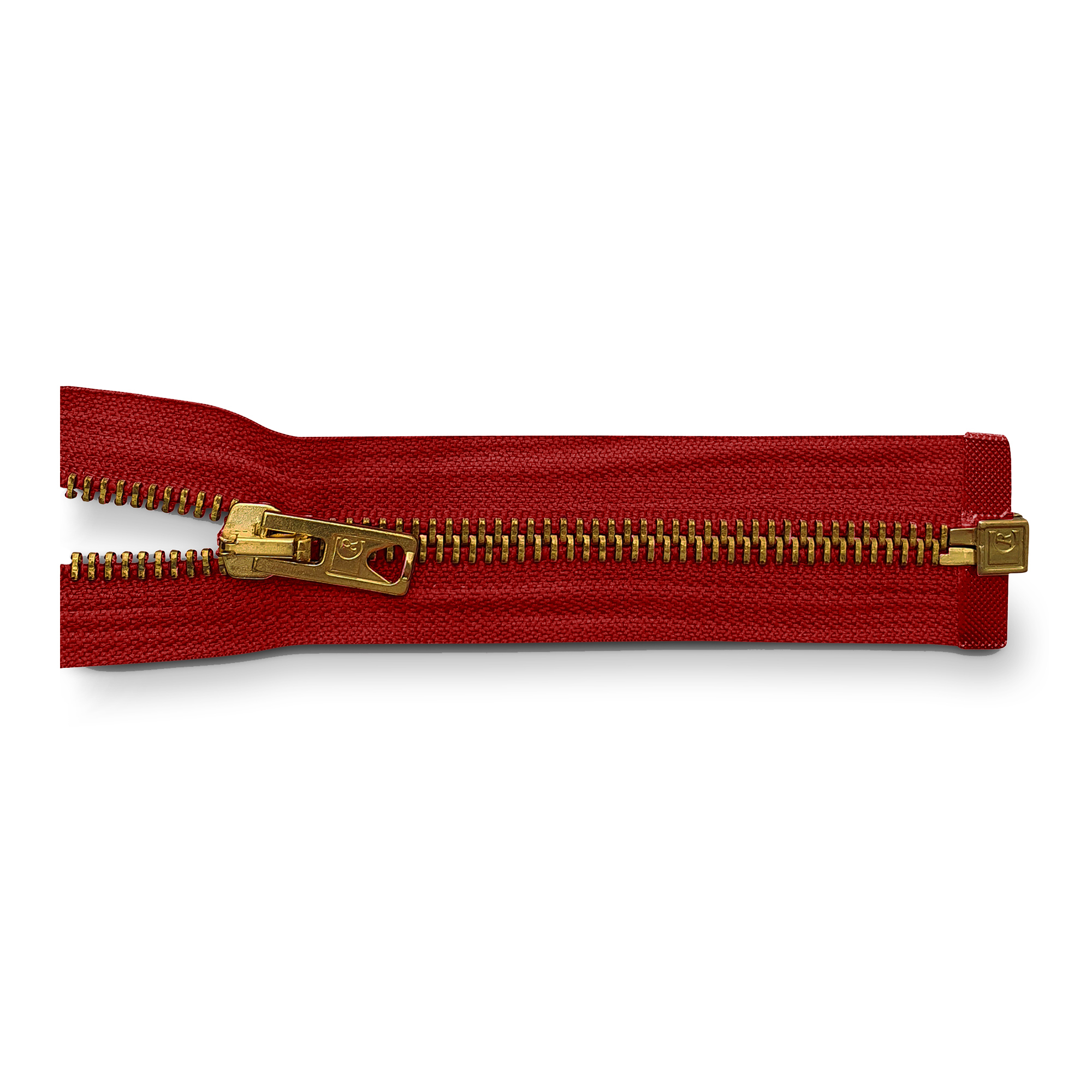 zipper 80cm,divisible, metal, brass, wide, signal red