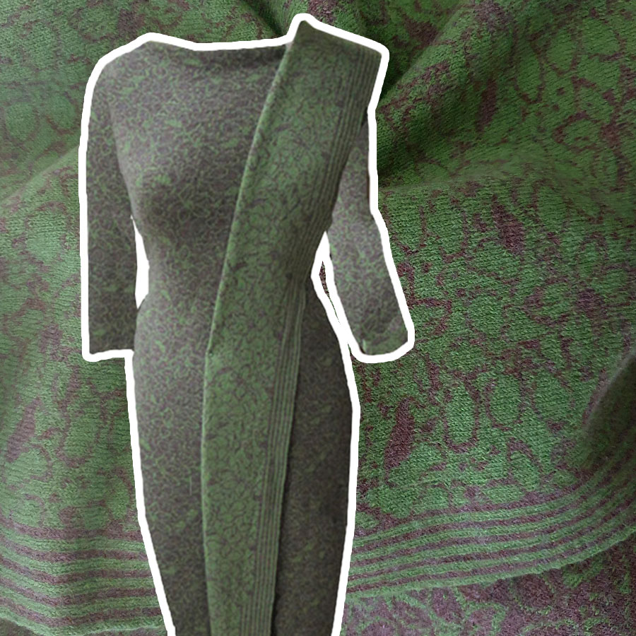 Merino knitwear, double-Face, Flower, merino wool, green