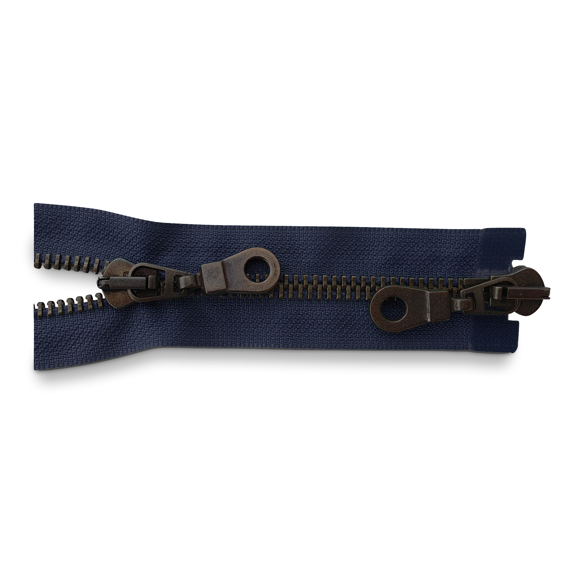 Reißverschluss 100cm, 2-Wege, Metall brüniert breit, dunkelblau, hochwertiger Marken-Reißverschluss von Rubi/Barcelona