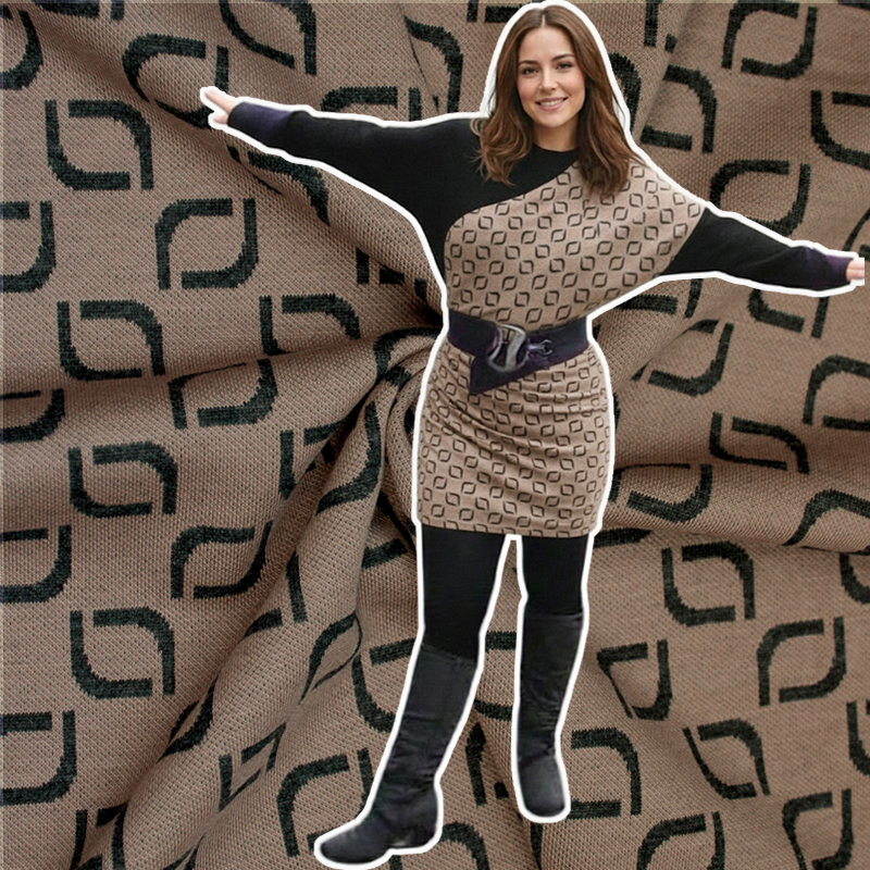 Strickstoff Jaquard hellbraun, retro, Vi/PES/El