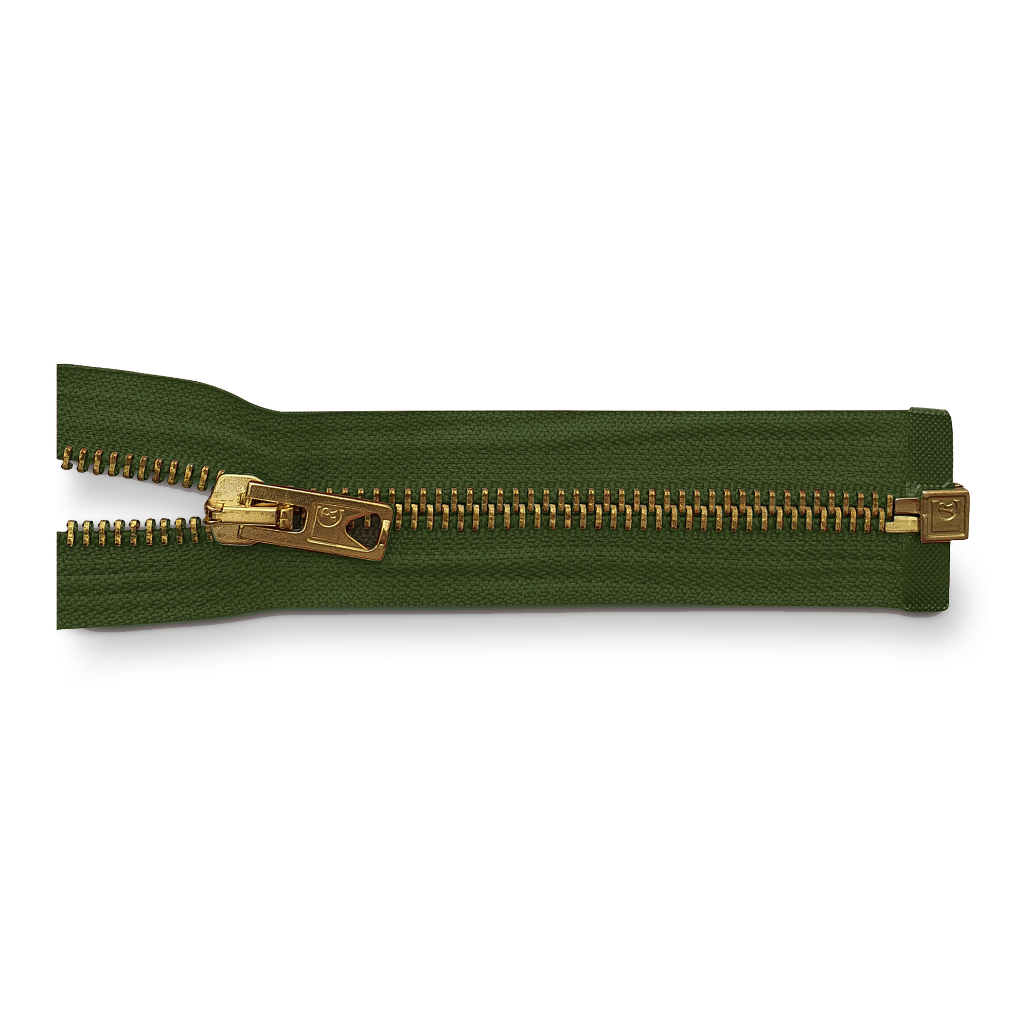 Reißverschluss 70cm, teilbar, Metall goldf. breit, dunkelgrün, hochwertiger Marken-Reißverschluss von Rubi/Barcelona