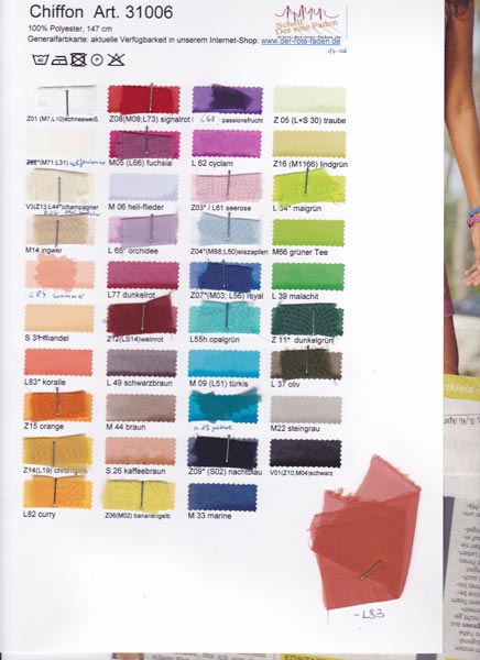 Chiffon printed color chart with 1 original pattern