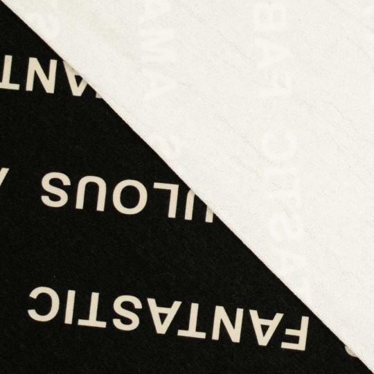 Sweatstoff gerauht,schwarz/ecru "Fabulous", 82% Bio-Baumwolle, 18% recyc.PES