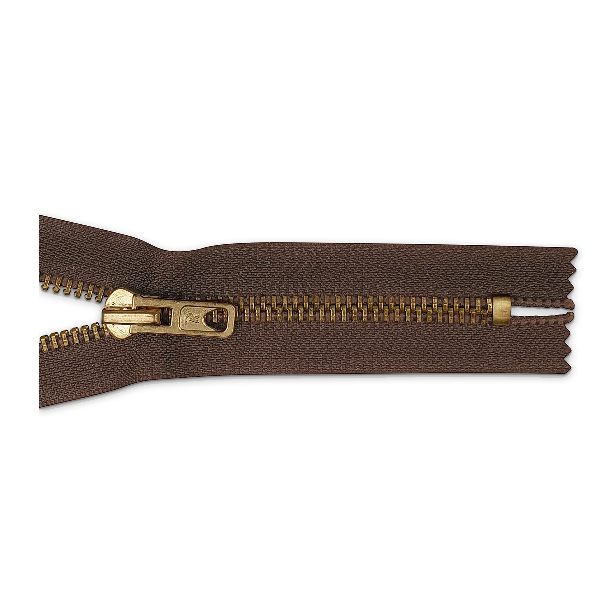 zipper 12cm,not divisible, metal, brass, wide, brown