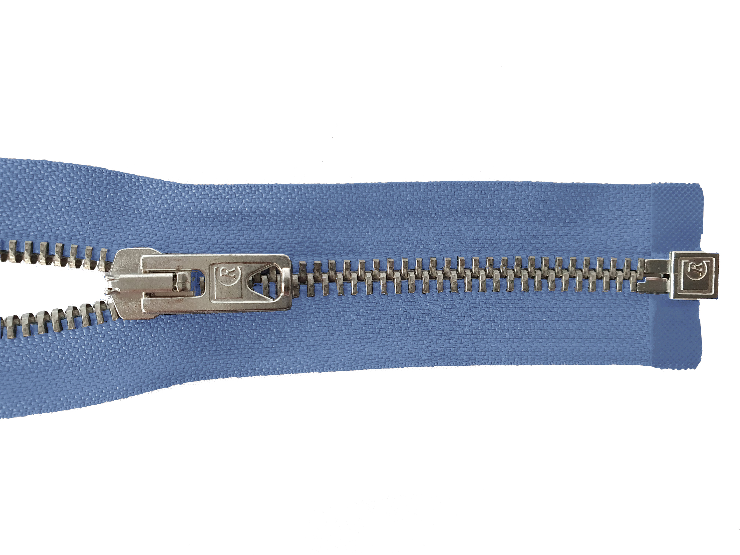 zipper 80cm,divisible, metal, silver, wide, ming blue