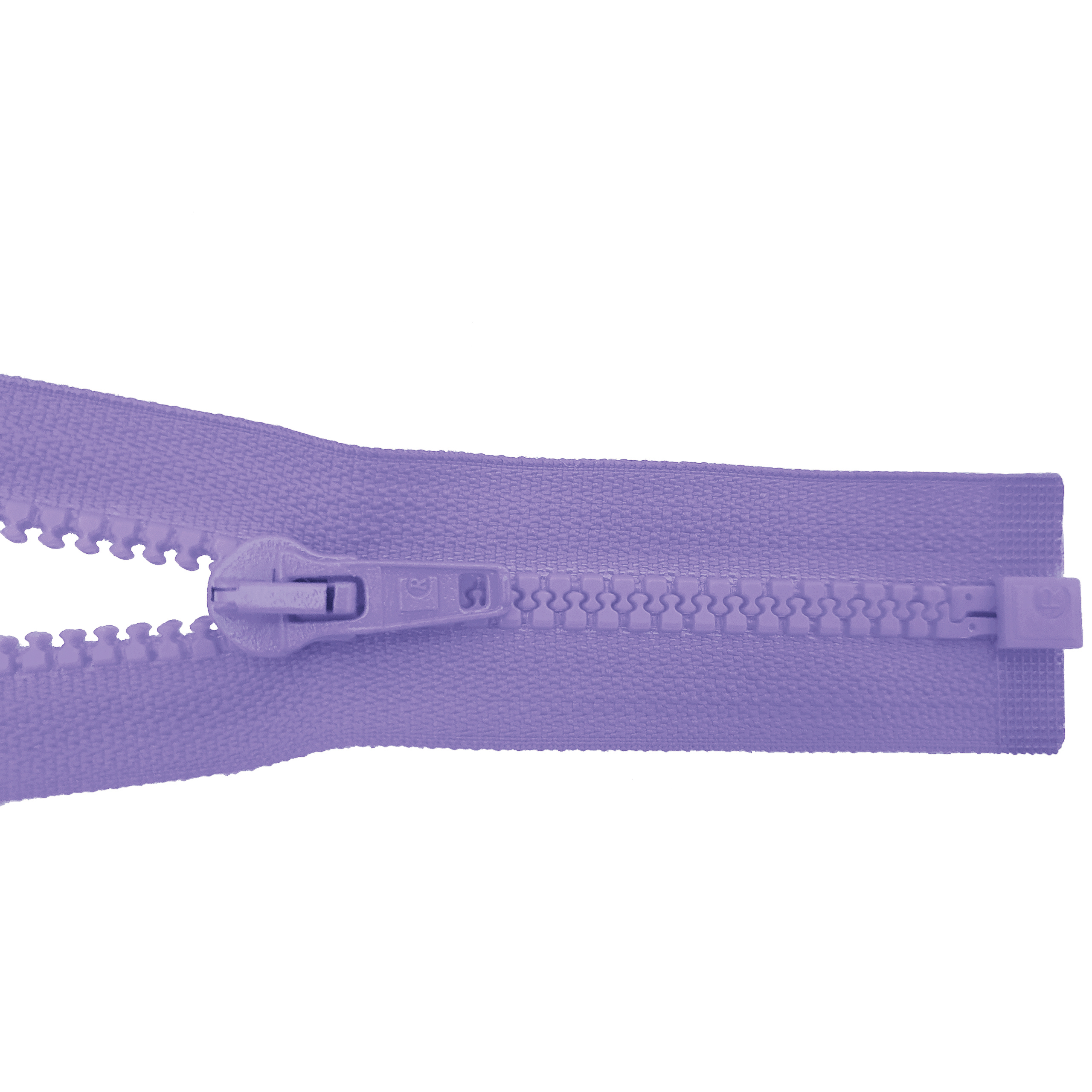 zipper 80cm,divisible, molded plastic, wide, lilac
