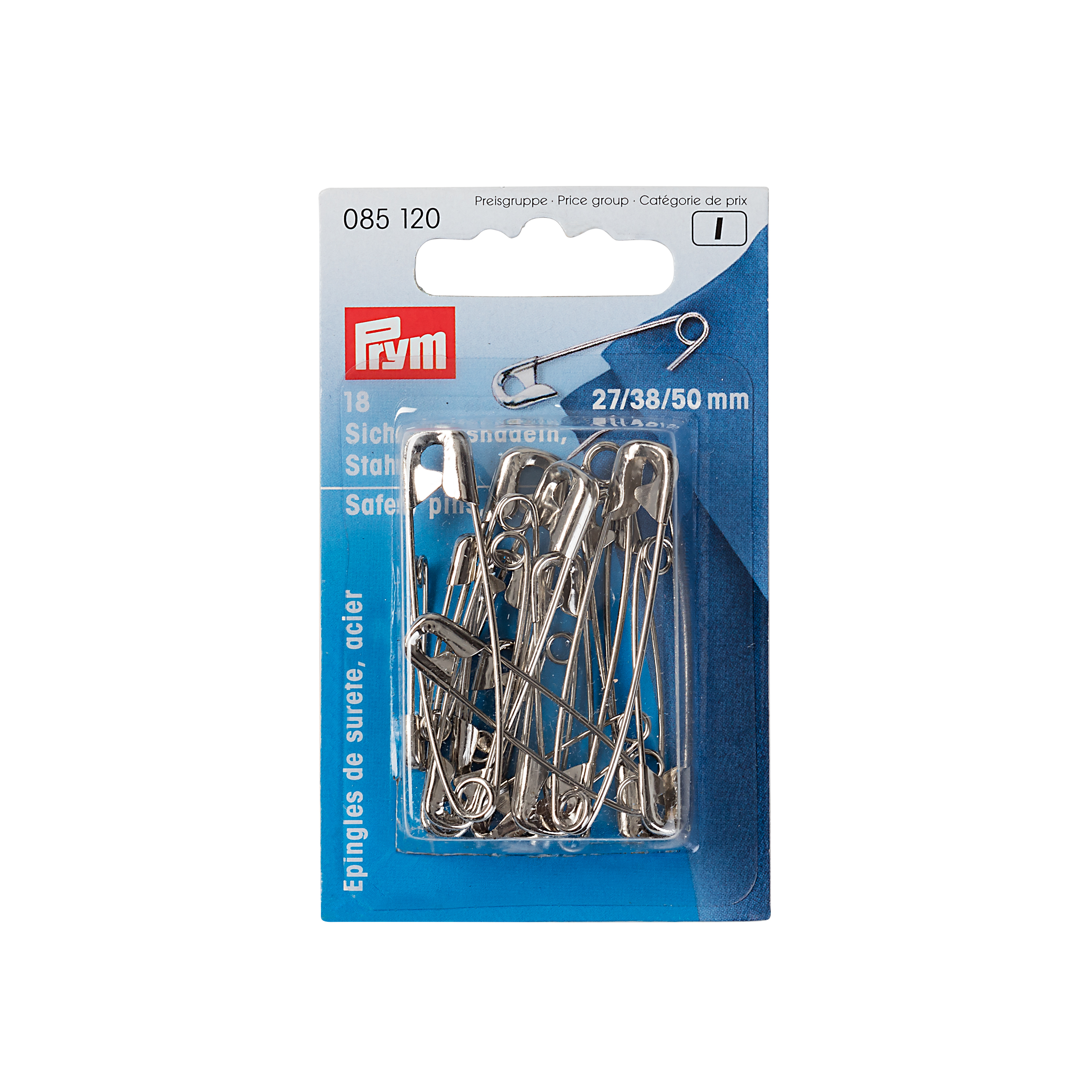 Safety Pins with coil No. 0-3 silver col 27/38/50 mm, 18 St