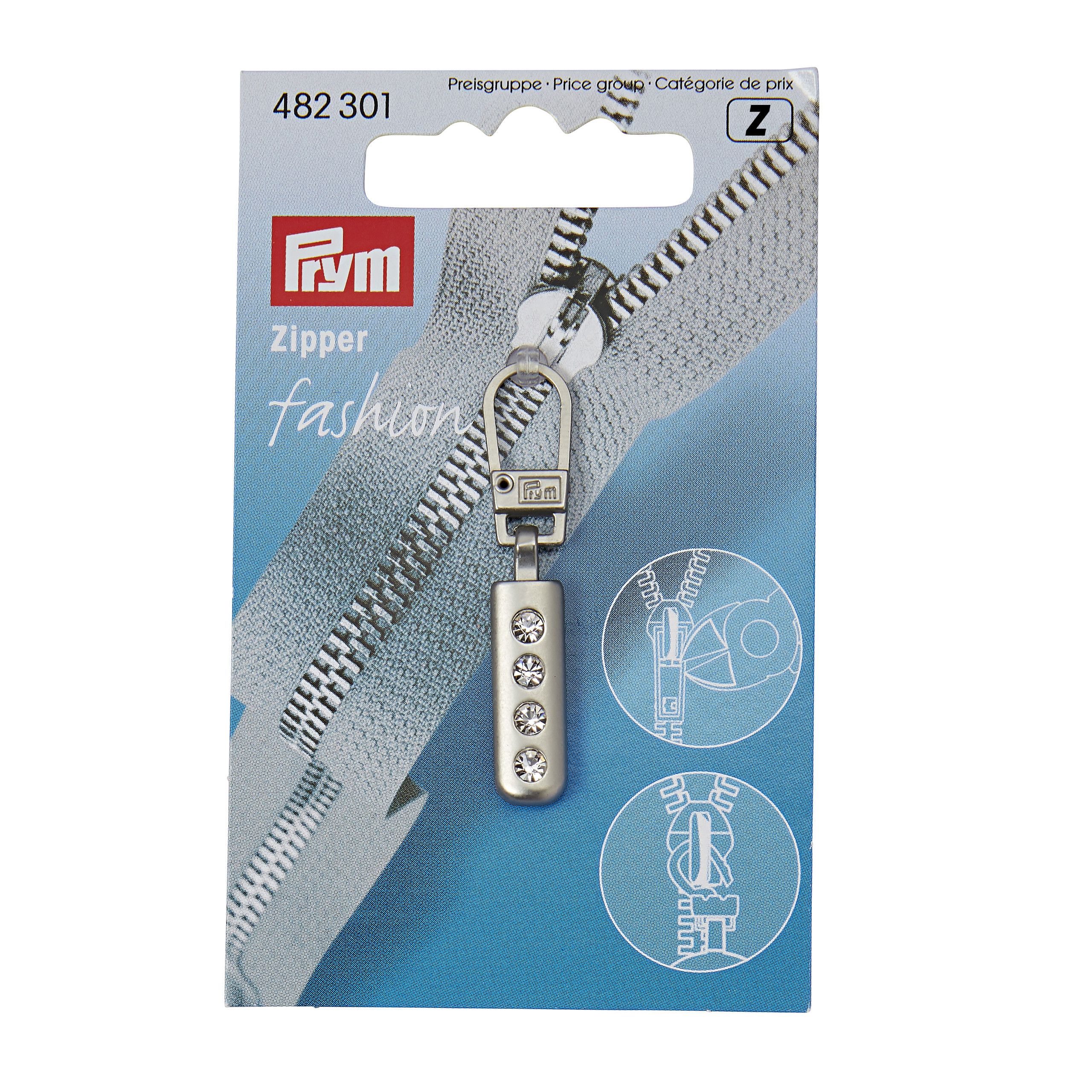 Fashion Zipper pullers Rhinestones metal silver col, 1 St