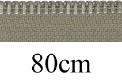 zipper 80cm,divisible, metal, silver, wide, colonial (grey beige)