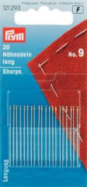 Hand Sewing Needles sharps 9  0.60 x 34 mm si/gold col, 20 St