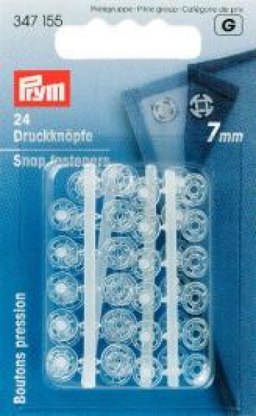 Sew-On Snap Fasteners plastic transparent round 7 mm, 24 St