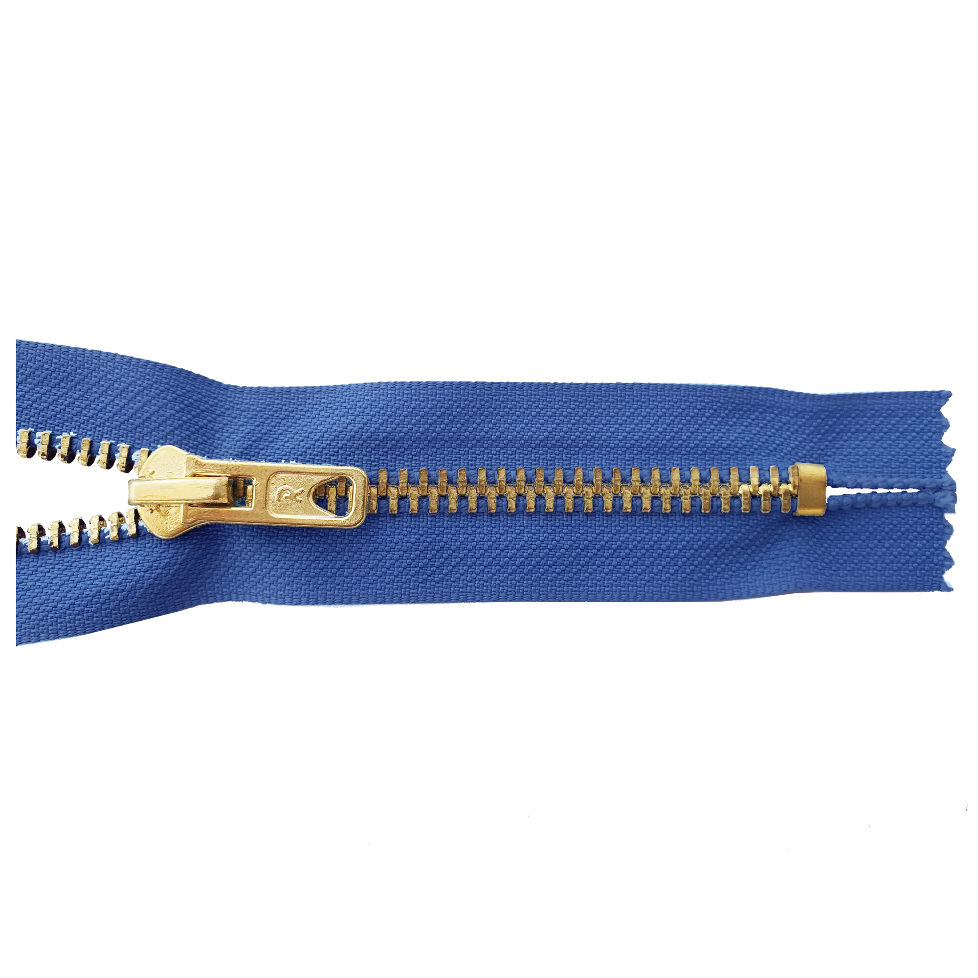 zipper 18cm,not divisible, metal, brass, wide, prussian blue