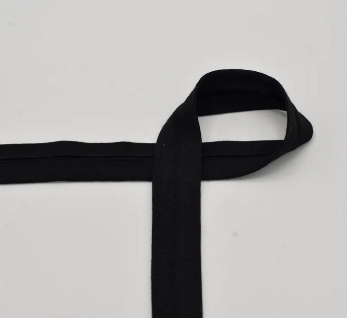 Elastic-Einfassband Jersey schwarz 40/20mm Vi/SP, beidseitig je 1cm eingeschlagen