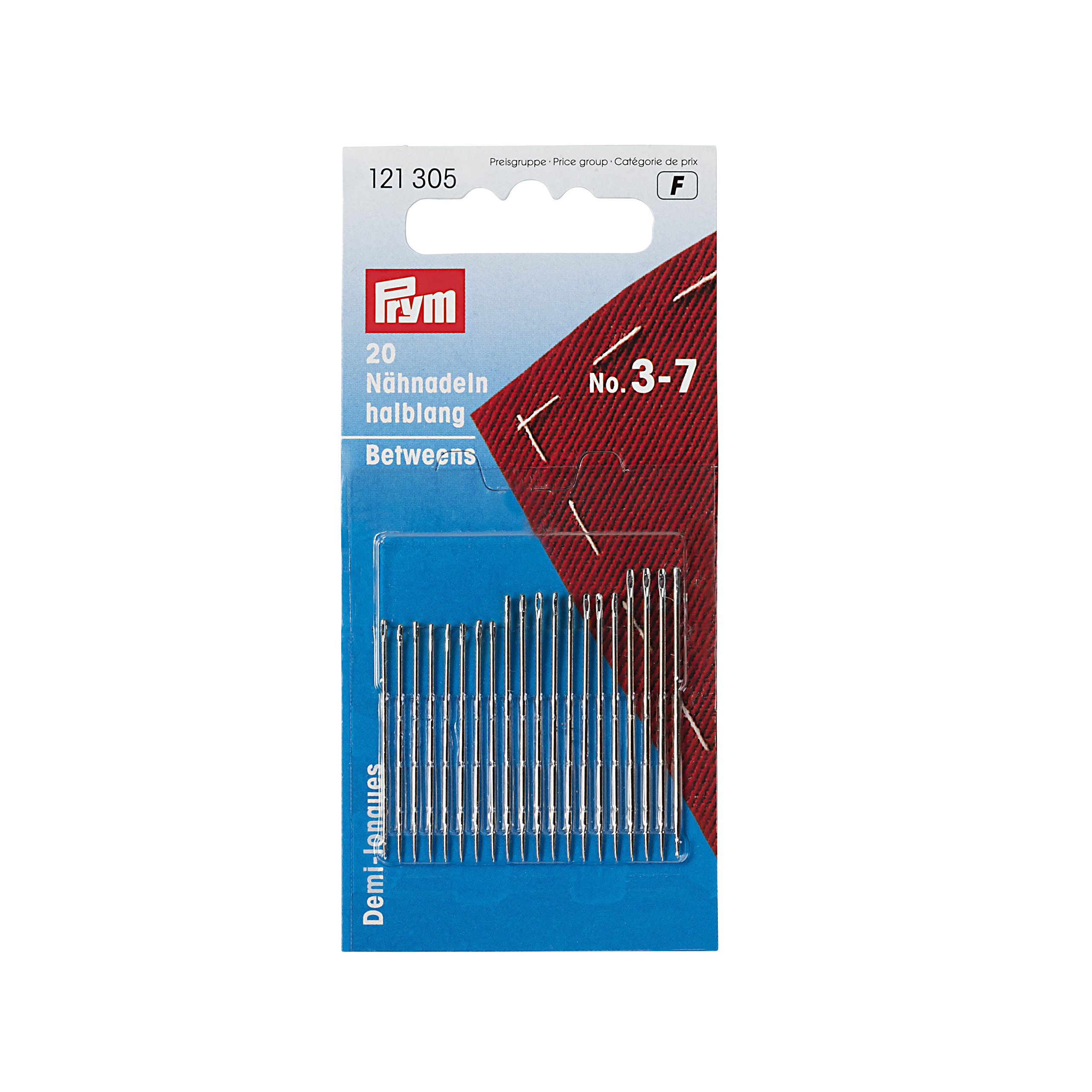Hand Sewing Needles betweens 3-7 assorted silver col with gold eye, 20 St