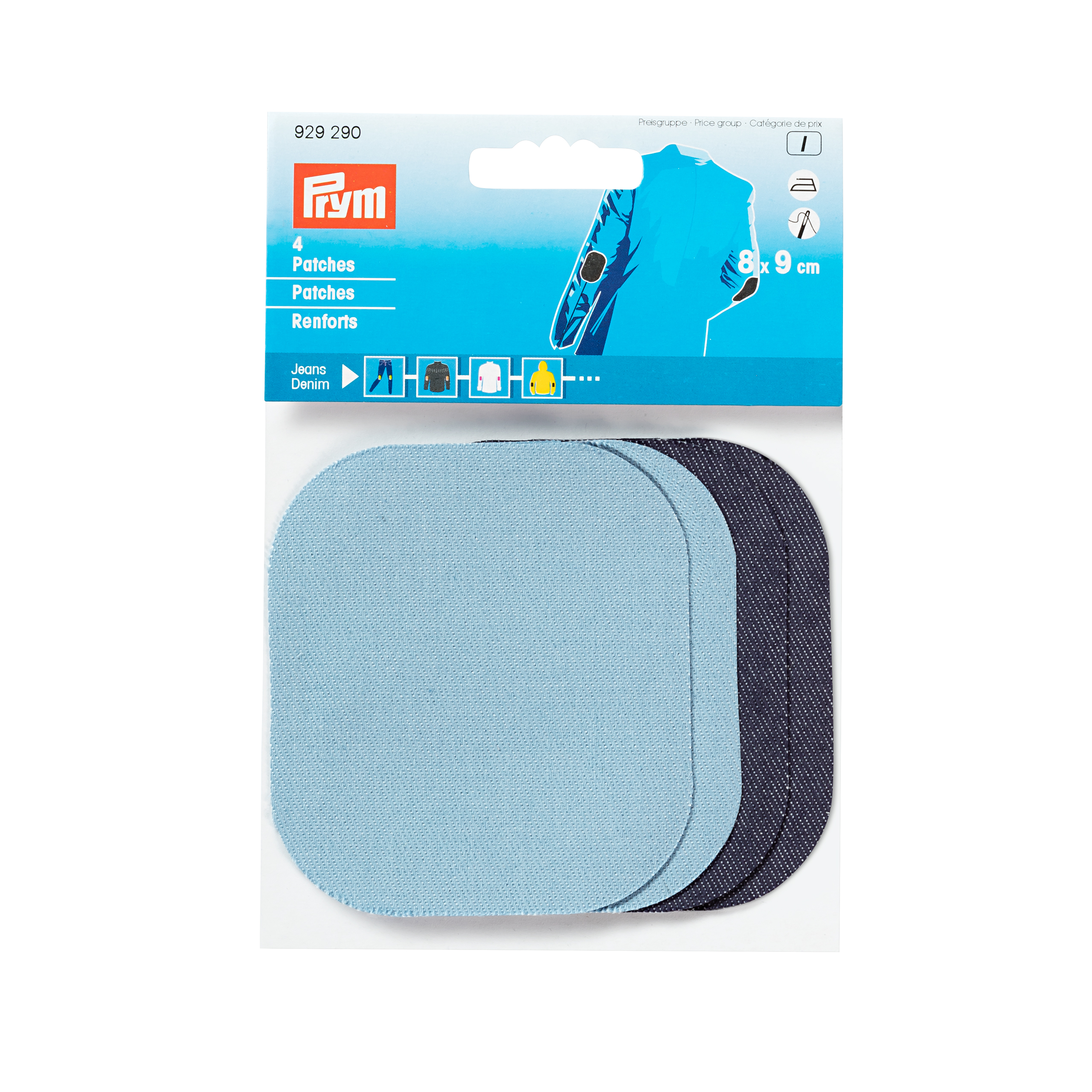 Patches denim for ironing/sewing on 8 x 9 cm light blue/dark blue, 2 Paar