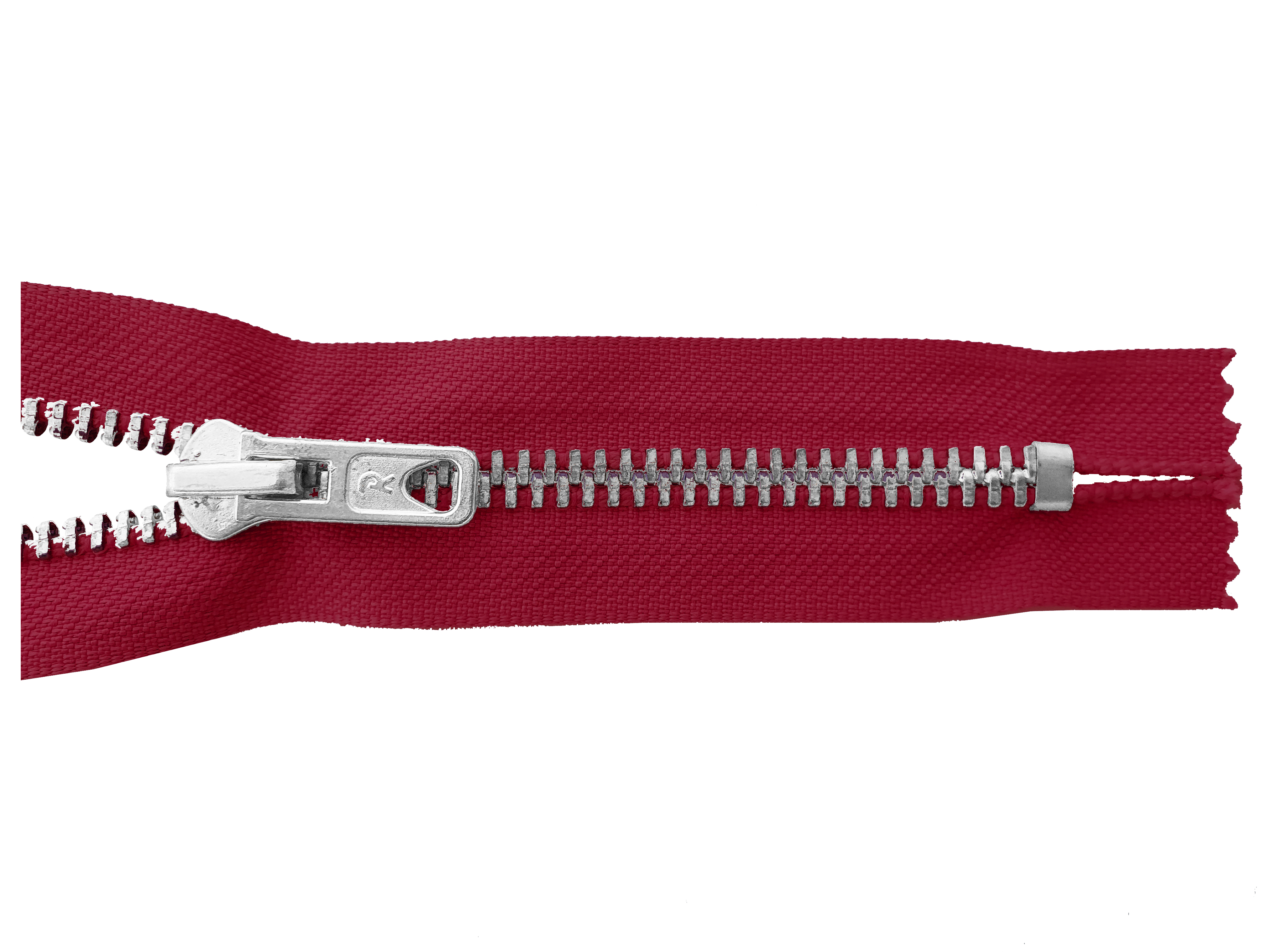 zipper 20cm,not divisible, metal, silver, slim, cherry red