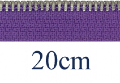 zipper 20cm,not divisible, metal, silver, slim, purple