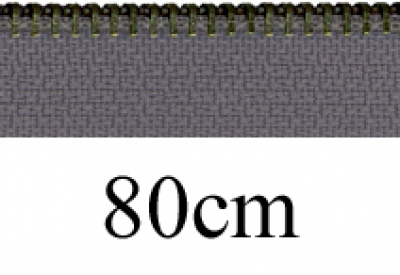 zipper 80cm,divisible, metal, old brass, slim, dark grey