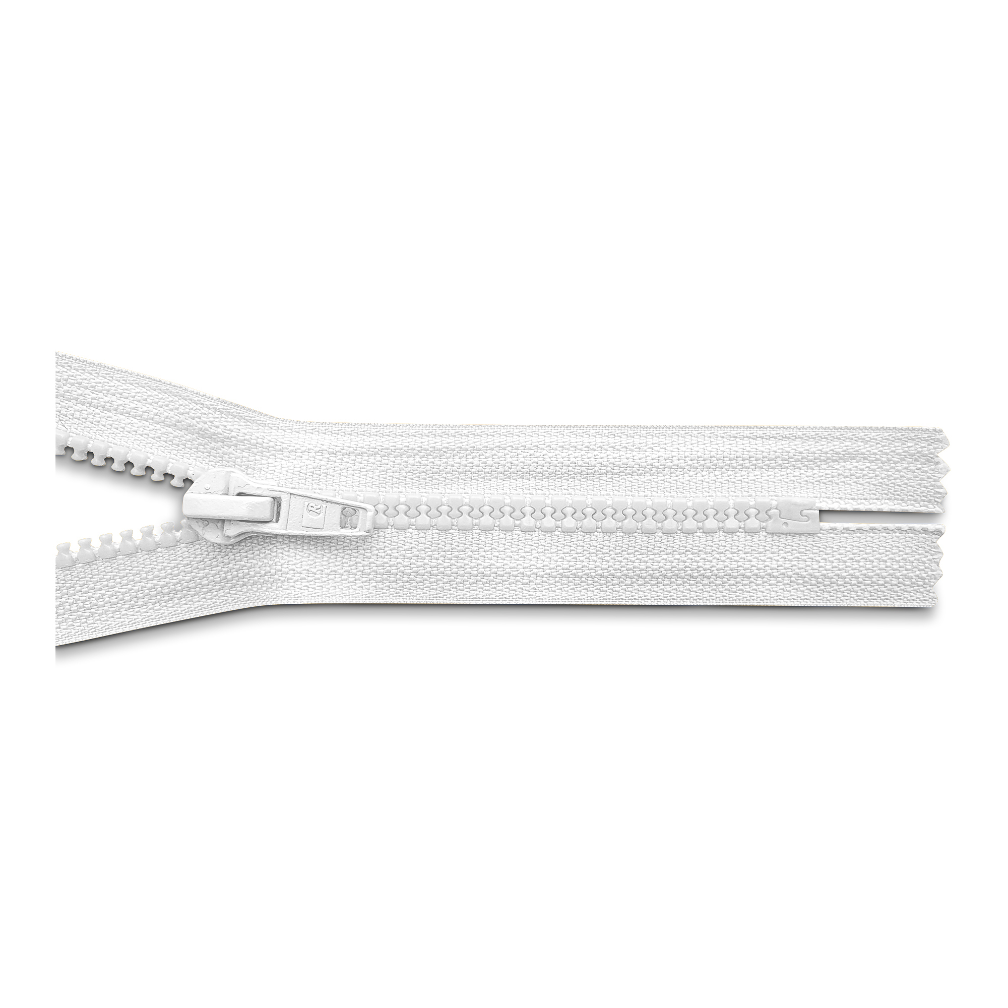 Reißverschluss, nicht teilbar, K.stoff Zähne breit, reinweiß, hochwertiger Marken-Reißverschluss von Rubi/Barcelona