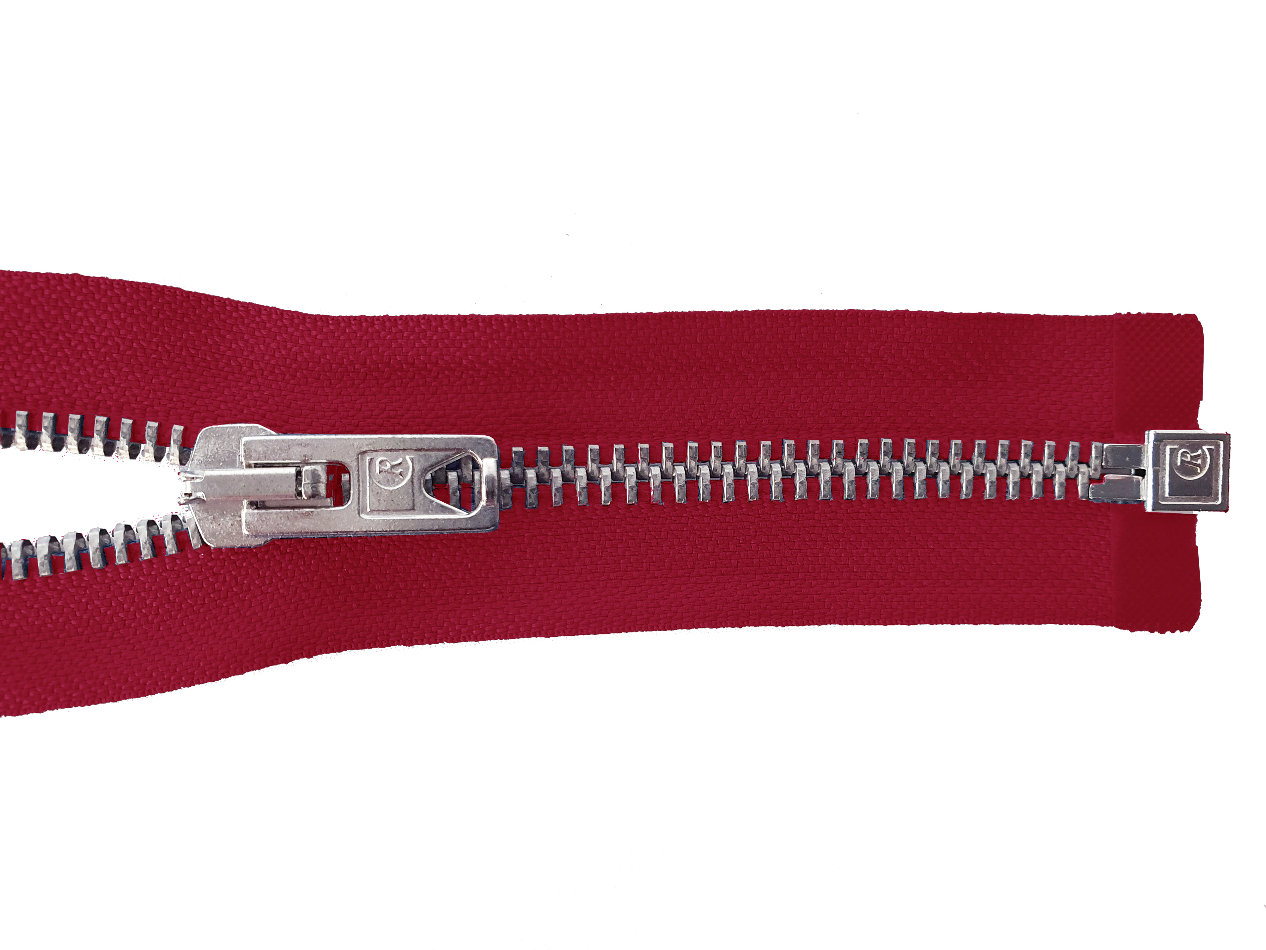 zipper 80cm,divisible, metal, silver, wide, cherry red