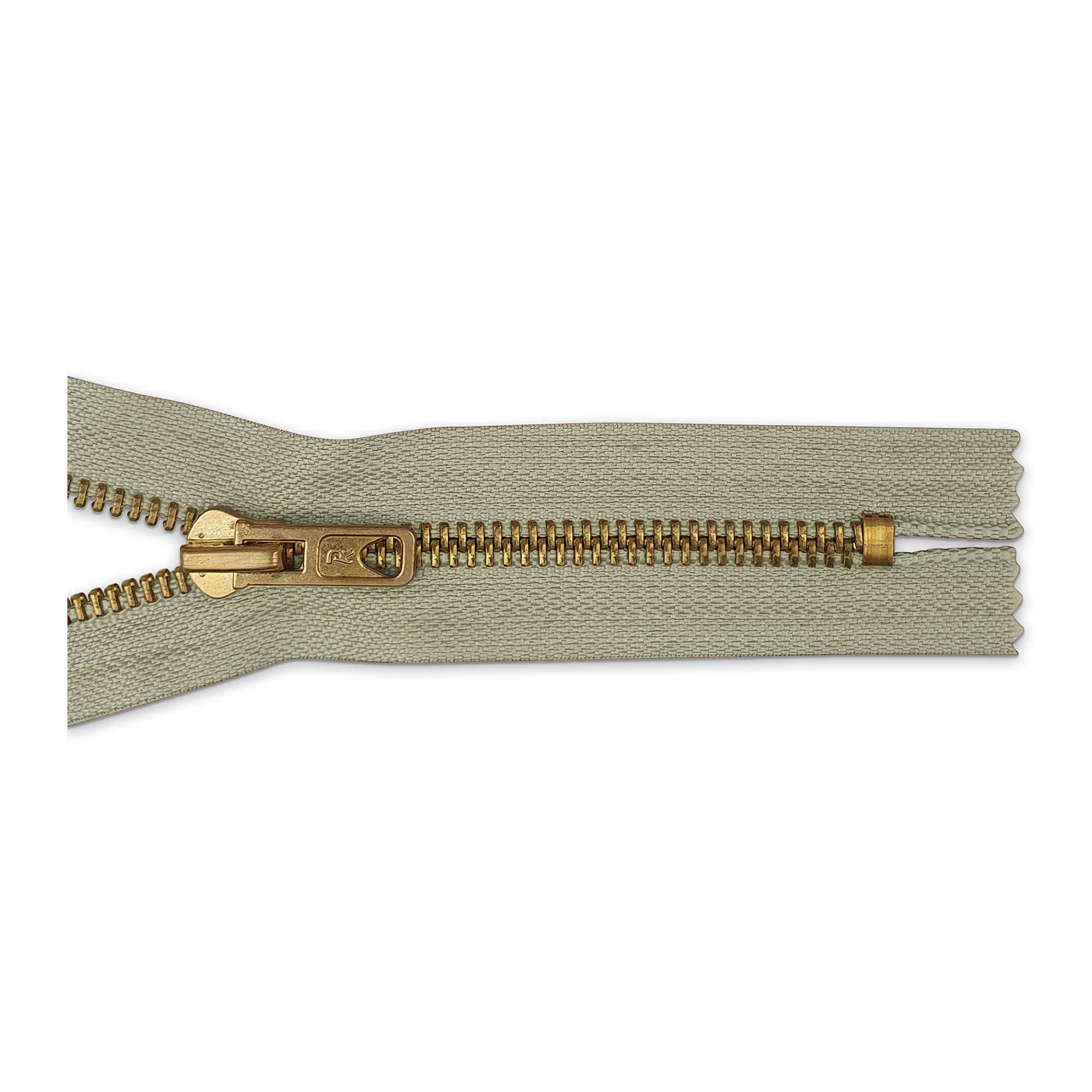 zipper 18cm,not divisible, metal, brass, wide, savanna (olive-beige)