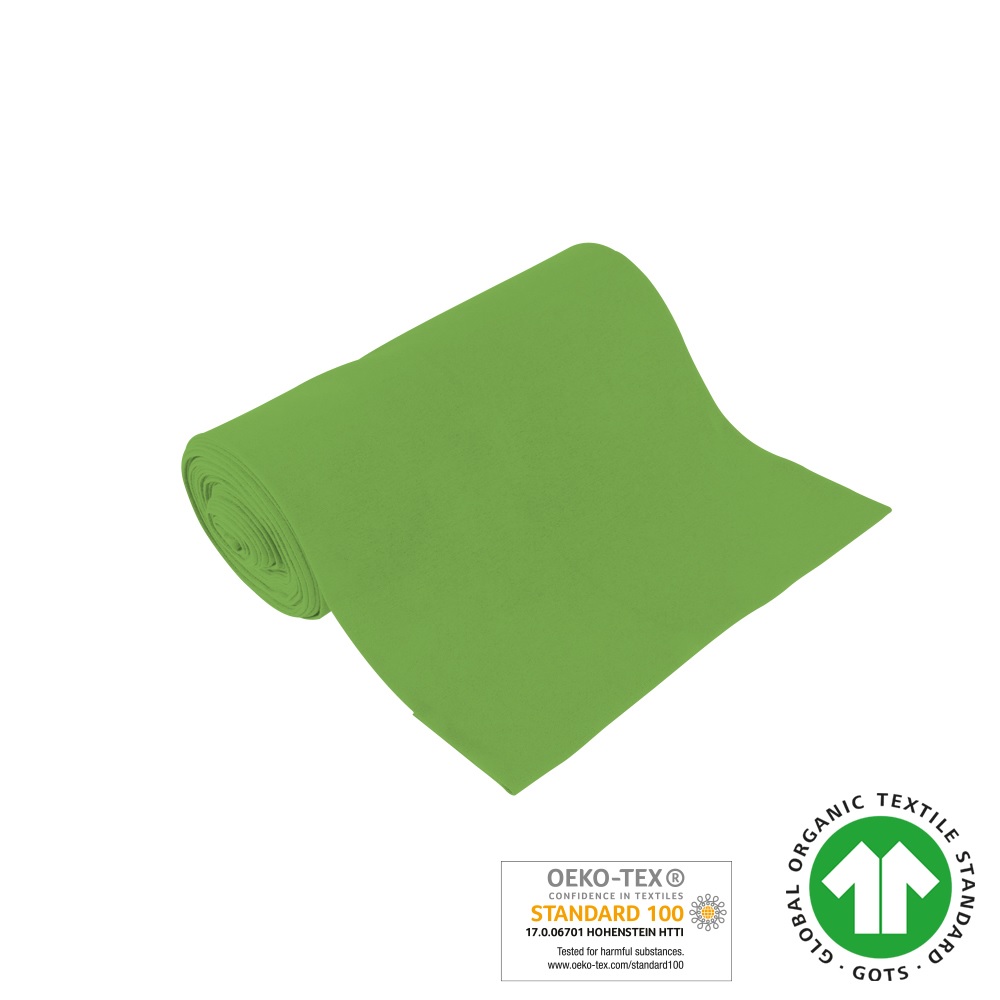 Bio-Baumwoll-Bündchen apfelgrün, 98% Bio-Co, GOTS, 2% EL, 2x35cm, 265g/m², ca. 185g/lfm,  glatt gestrickt