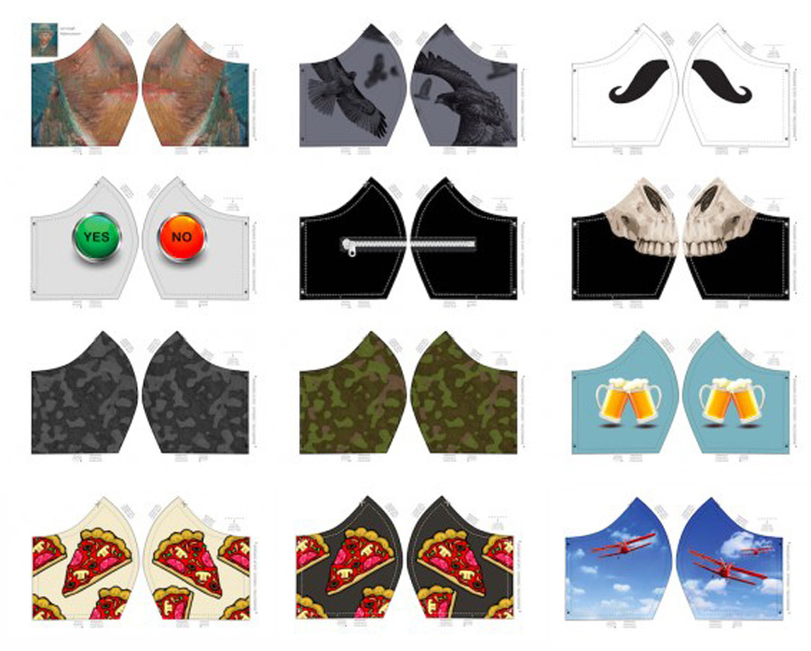 Fancy Panel Mund-Nasen-Masken zum selber nähen, für Herren, 55cm x 145cm ,100% Co,  120g/m², Panel à 12 Stück