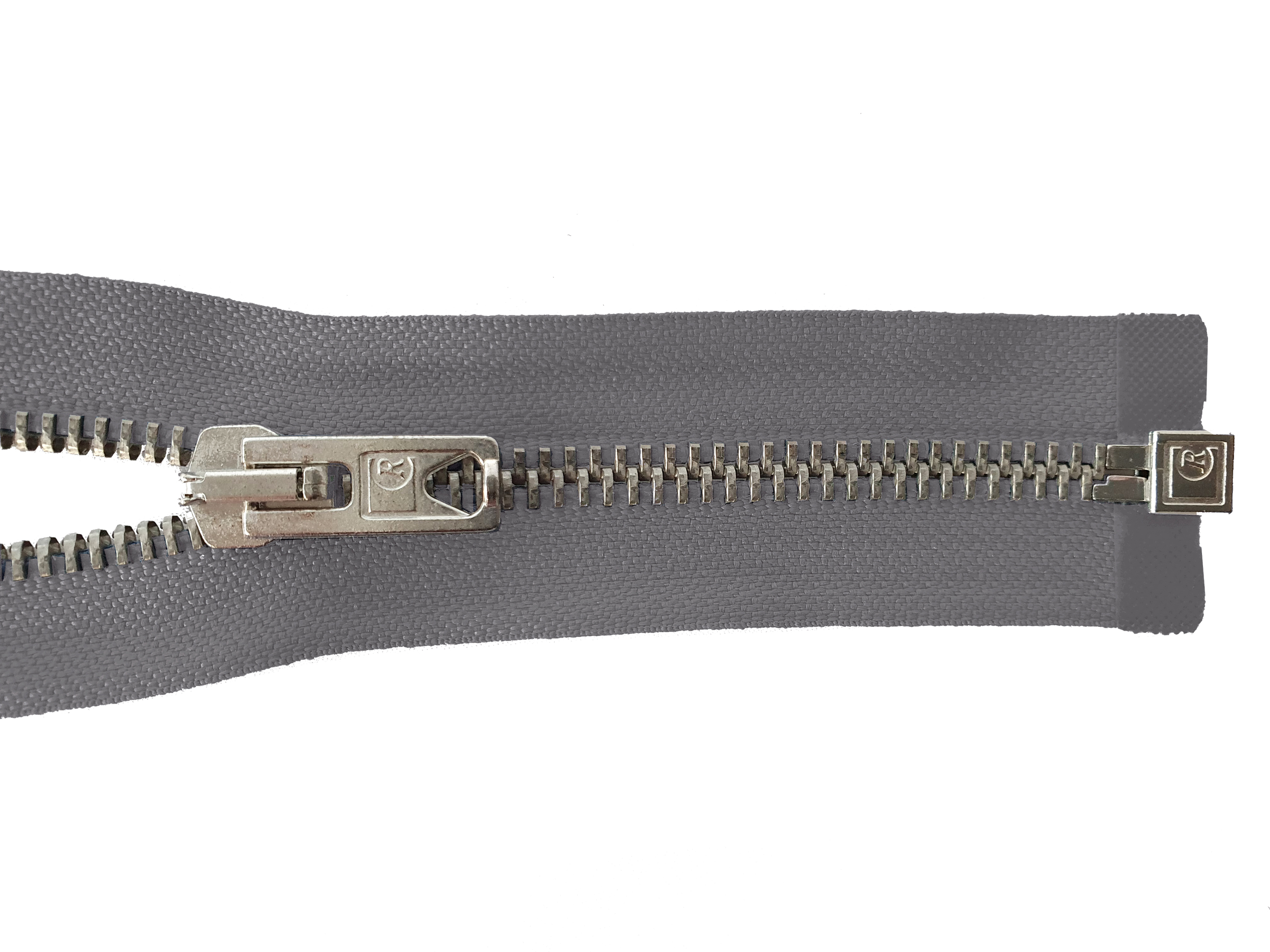 Reißverschluss 80cm, teilbar, Metall silberf. breit, d.grau, hochwertiger Marken-Reißverschluss von Rubi/Barcelona