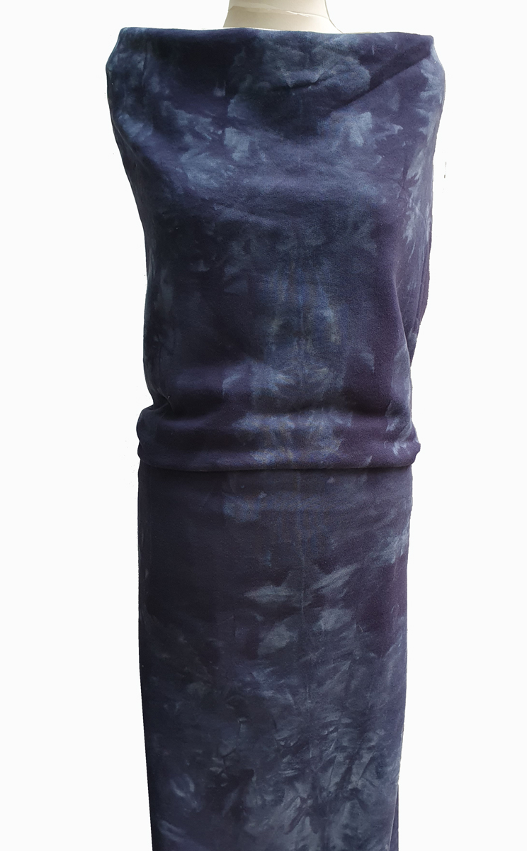 Sweat geraut, Batik nachtblau 100% Co, 150 cm  breit, 280 g/m², Öko-Tex-zertifiziert