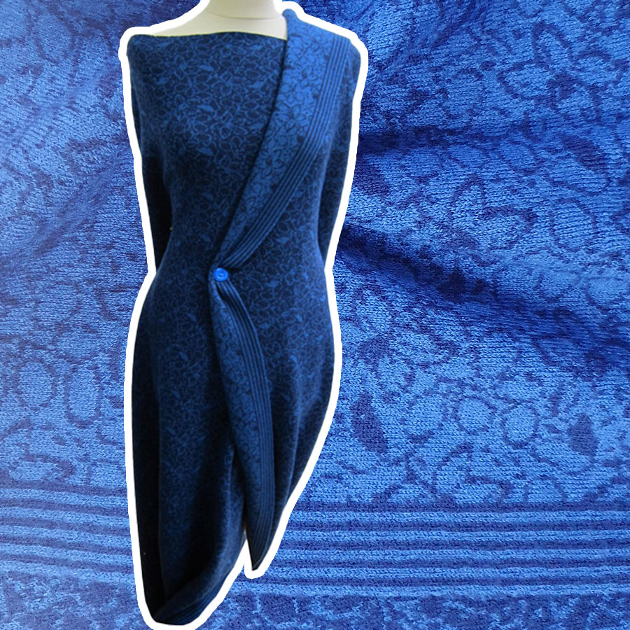 Merino-Strick, d.blau/jeansblau, Blume, 100% Merino-Wolle, leicht gewalkter Strick, Double-Face, Blume, Couturestoff super weich 