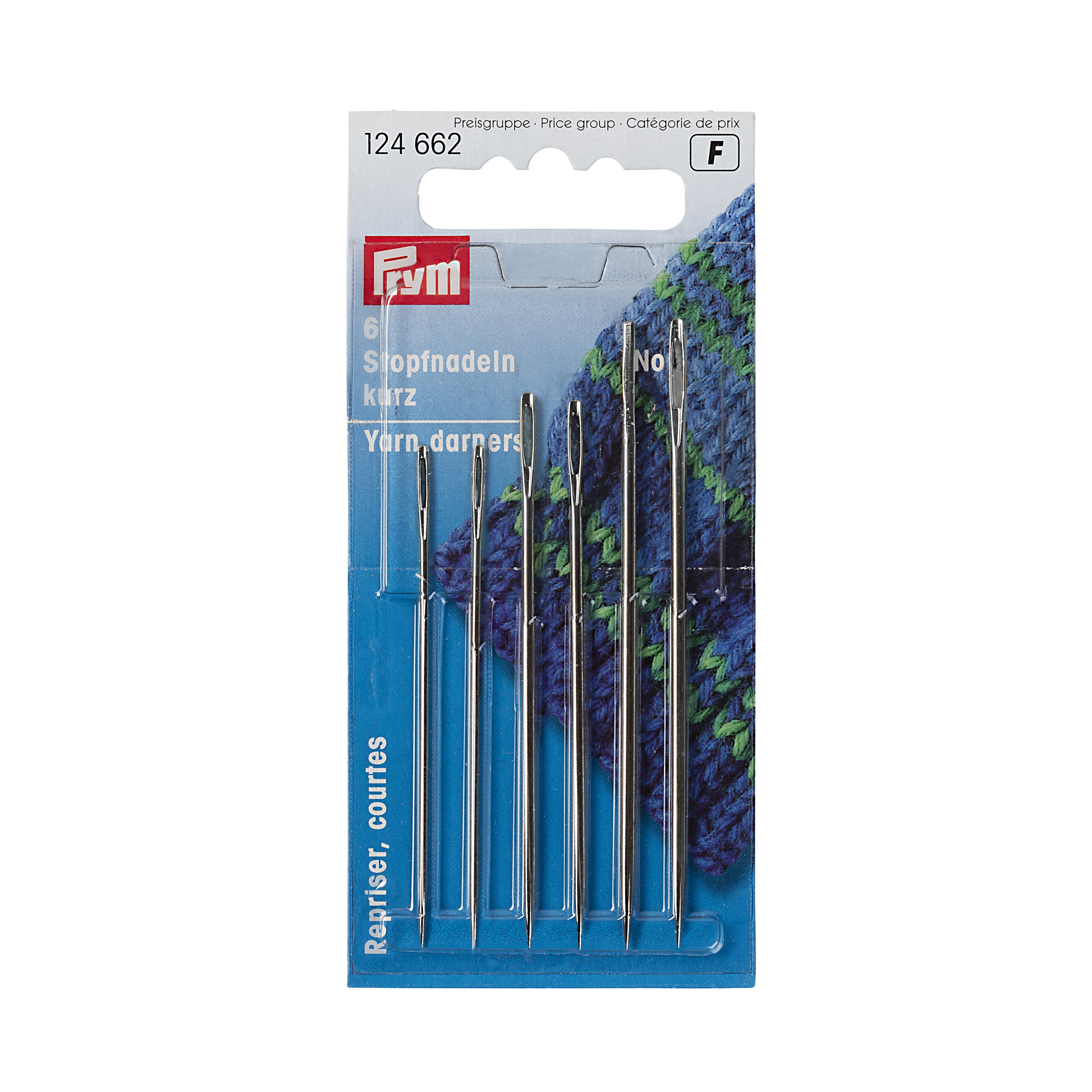Darning Needles short HT 5/0-1/0 silver col with gold eye assorted, 6 St