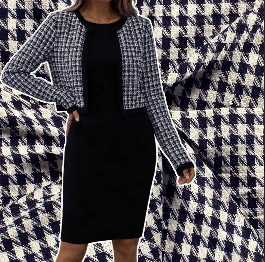 Jaquard-Gewebe Hahnentritt mit Lurex, PL/LU, 145 cm breit