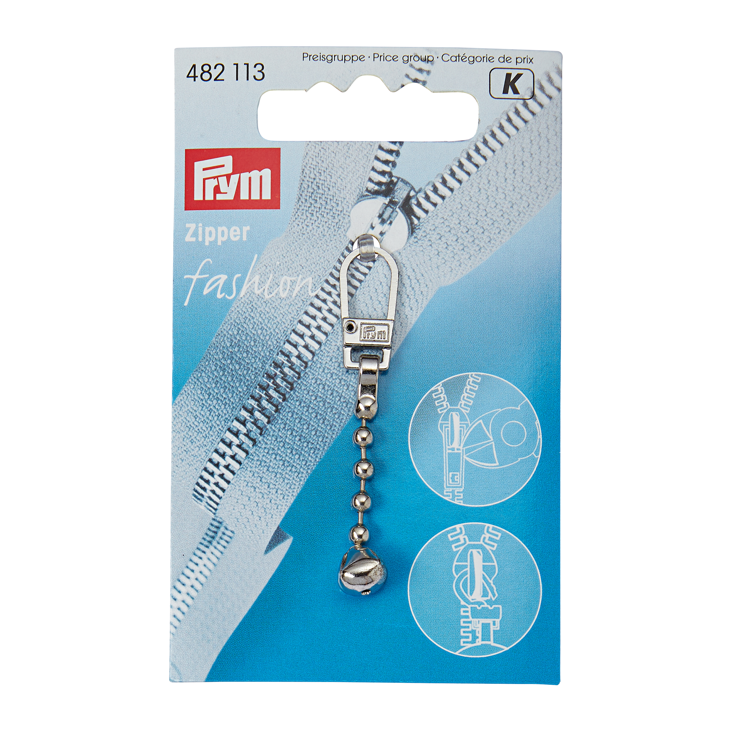 Fashion Zipper pullers Ball chain metal silver col, 1 St