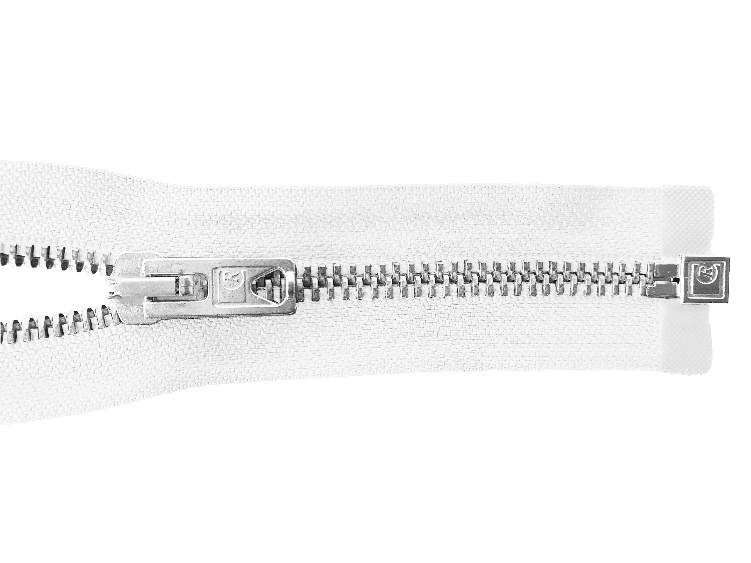 zipper 60cm,divisible, metal, silver, wide, pure white