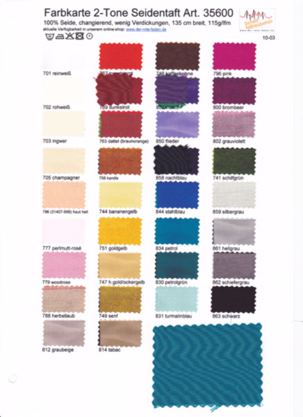 Silk tafeta, printed color chart with 1 original sample