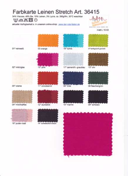 Linnen elastic, printed color chart with some original patterns