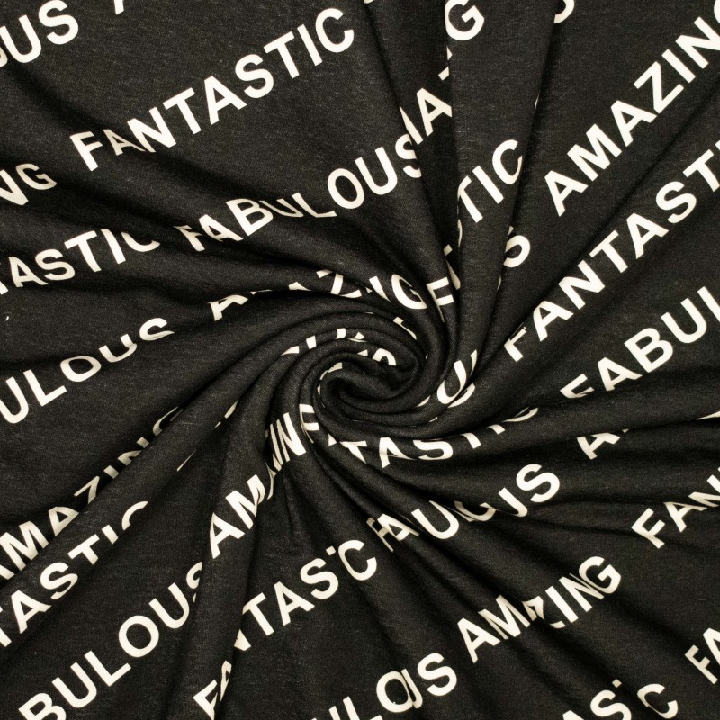 Sweatstoff gerauht,schwarz/ecru "Fabulous", 82% Bio-Baumwolle, 18% recyc.PES