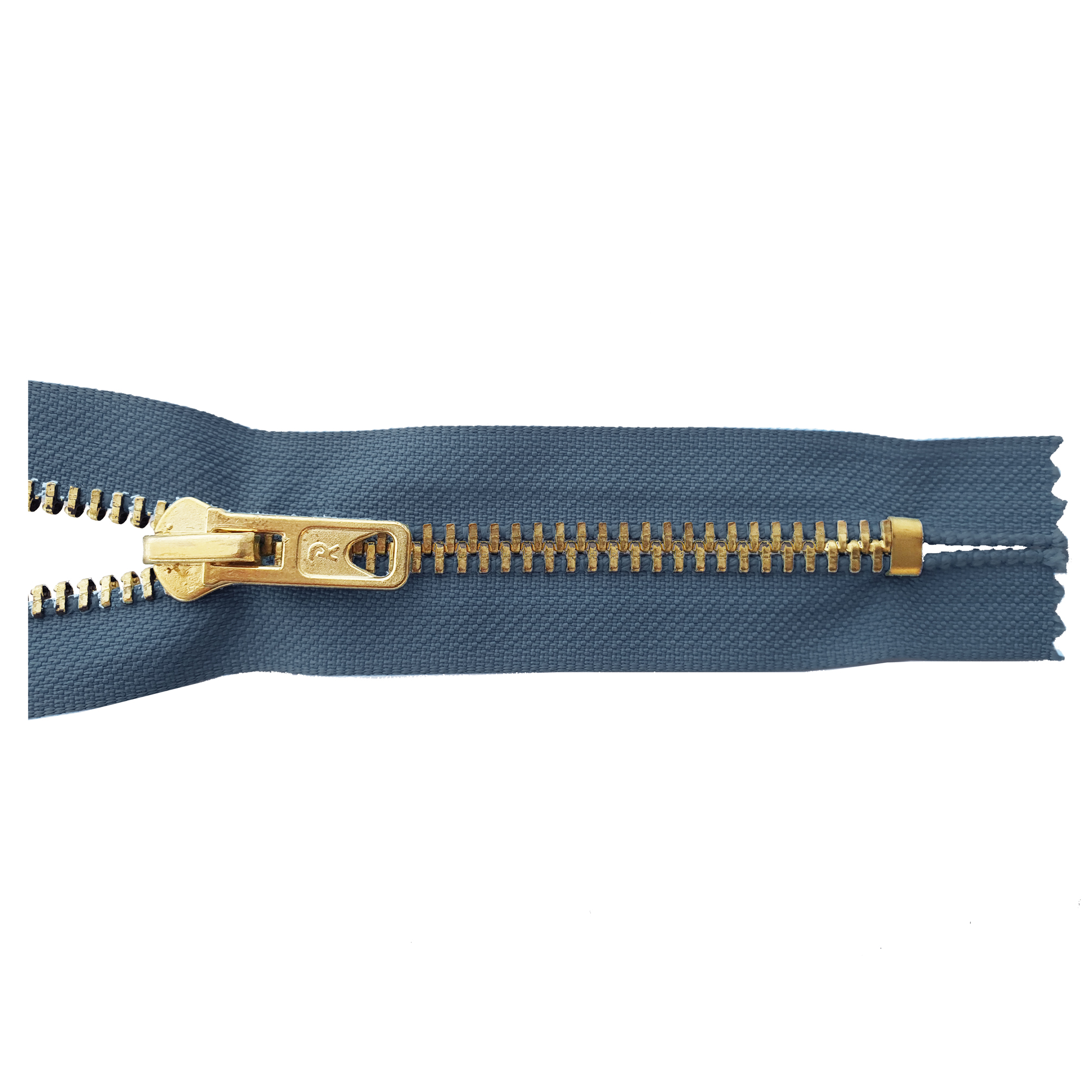 Reißverschluss, nicht teilbar, Metall goldf. breit, jeansgraublau, hochwertiger Marken-Reißverschluss von Rubi/Barcelona