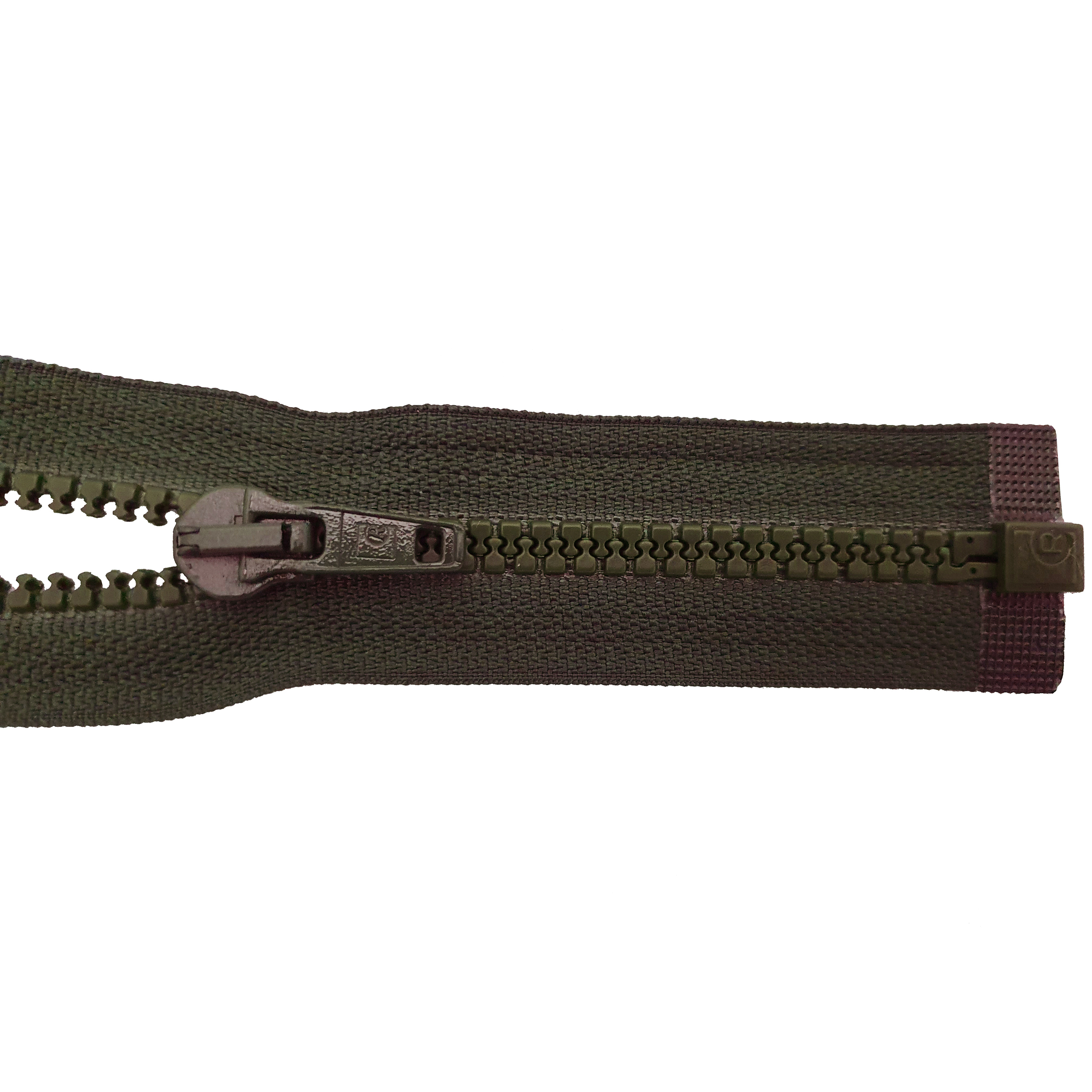 Reißverschluss 60cm, teilbar, Kstoff Zähne breit, army-oliv, hochwertiger Marken-Reißverschluss von Rubi/Barcelona