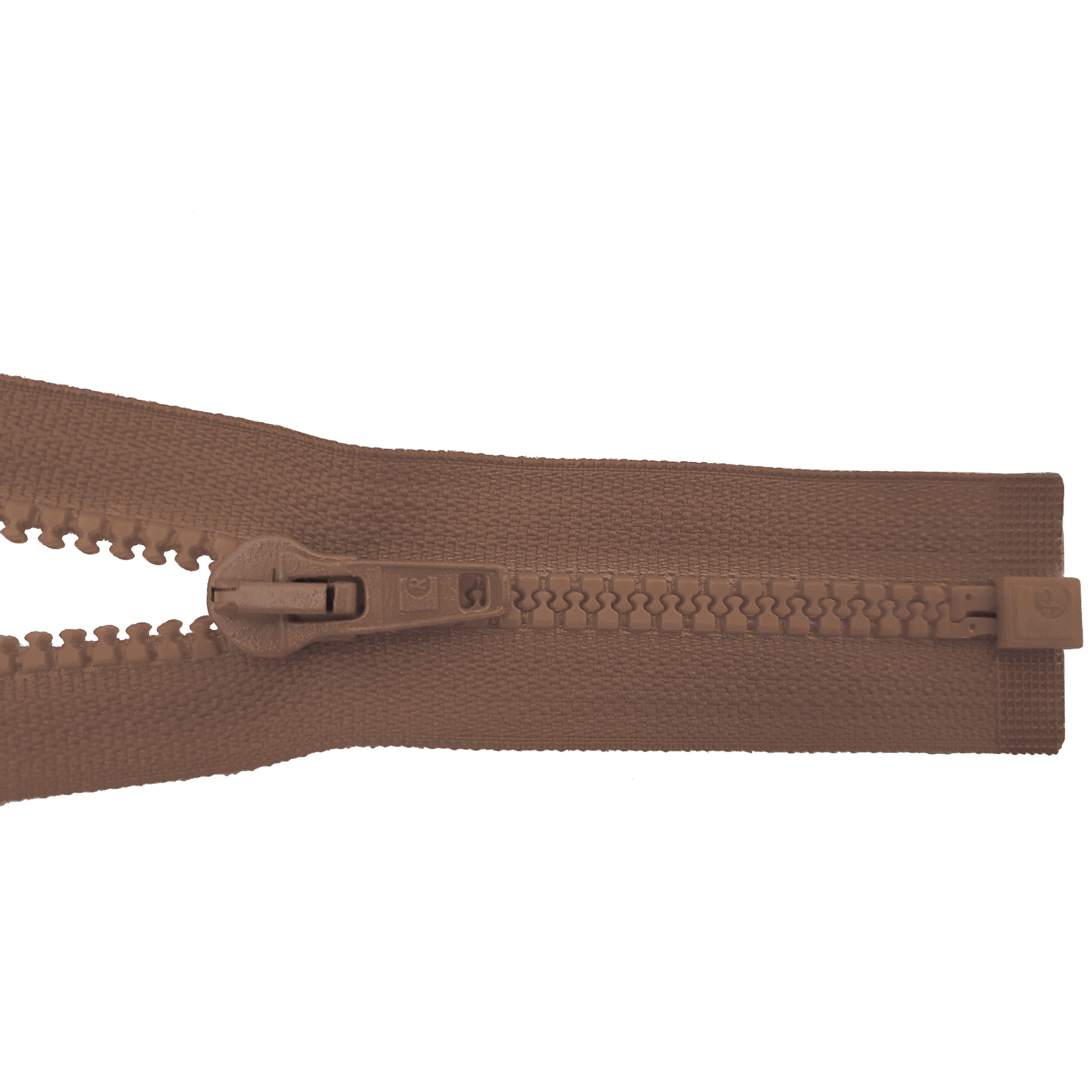 zipper 80cm,divisible, molded plastic, wide, medium brown