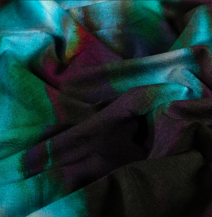 Jersey Viskose Batik digital grün/blau/violett,  95%Vi,5% El ca. 150cm breit, 210 g/m² ÖkoTex 100 class I